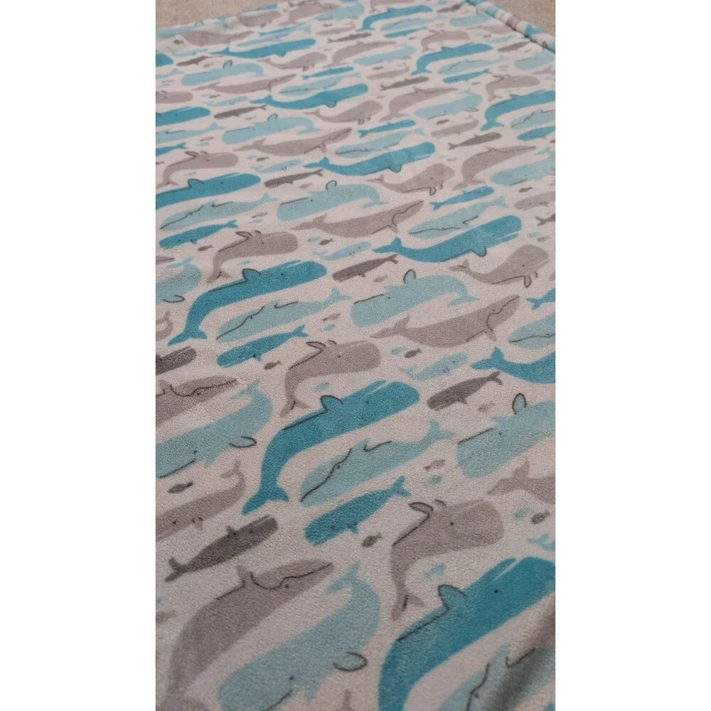Carters Aqua Blue Gray Whales Ocean Soft Baby Security Blanket 28X38 2019
